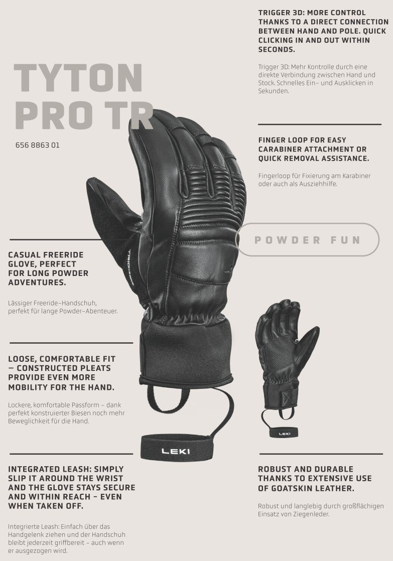 Caractéristiques des gants de ski freeride Tyton Pro TR Leki